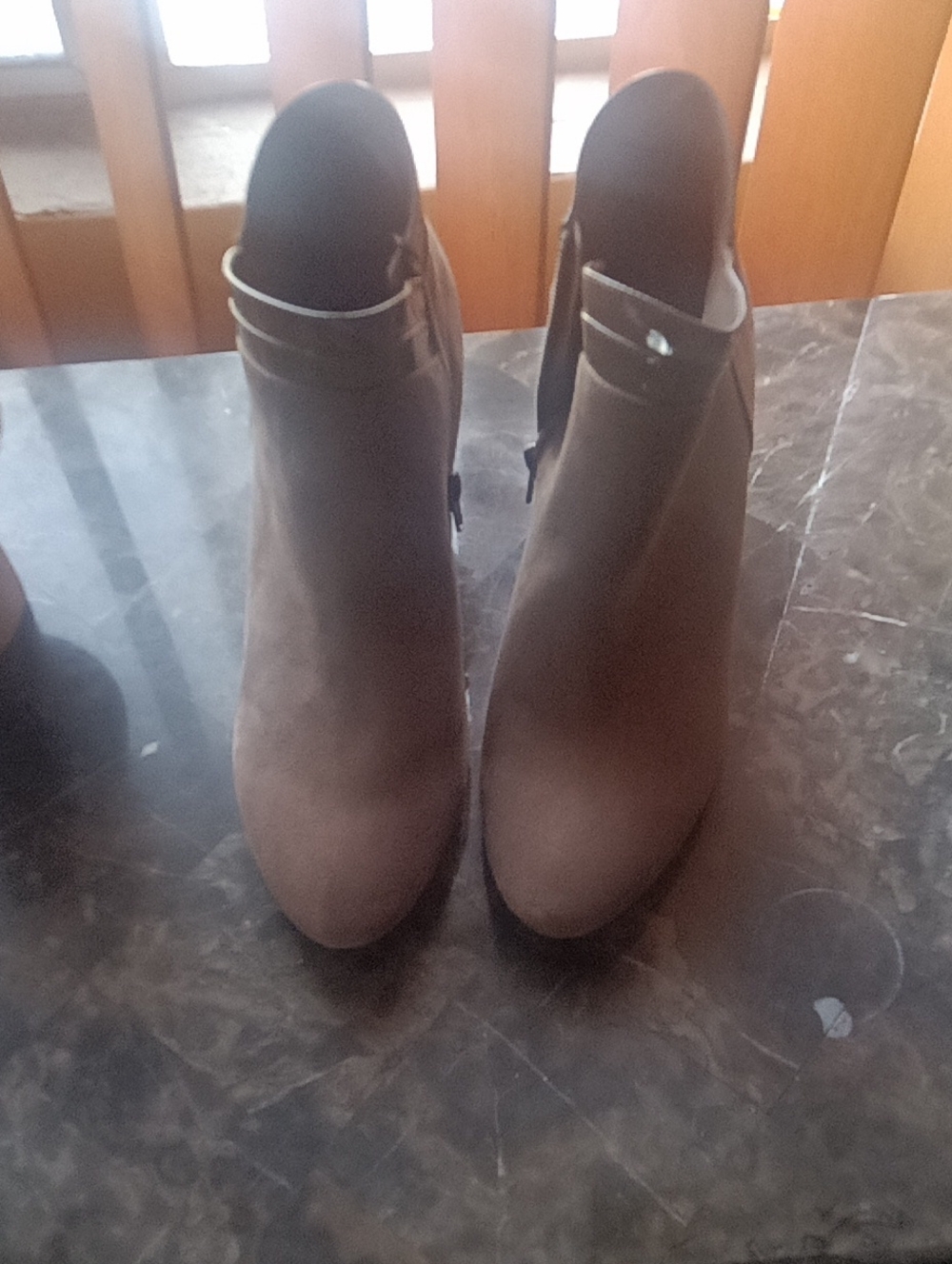 East 5th Taupe Suede Ankle Booties with Side Buckle